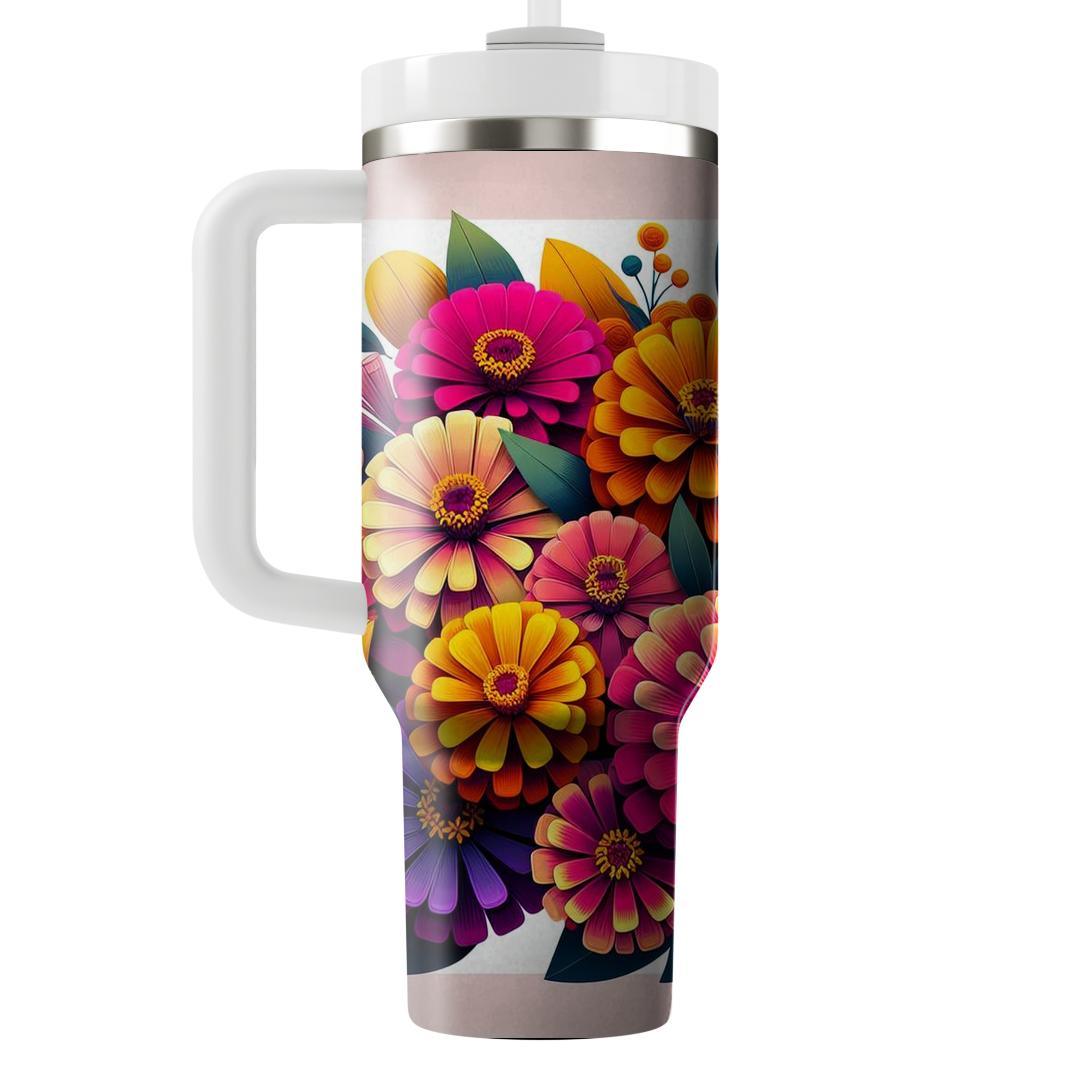 Vibrant Zinnia Burst  Unique Tumblers