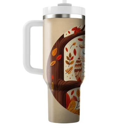 Charming Owl In Autumn  Tumblers With Lids