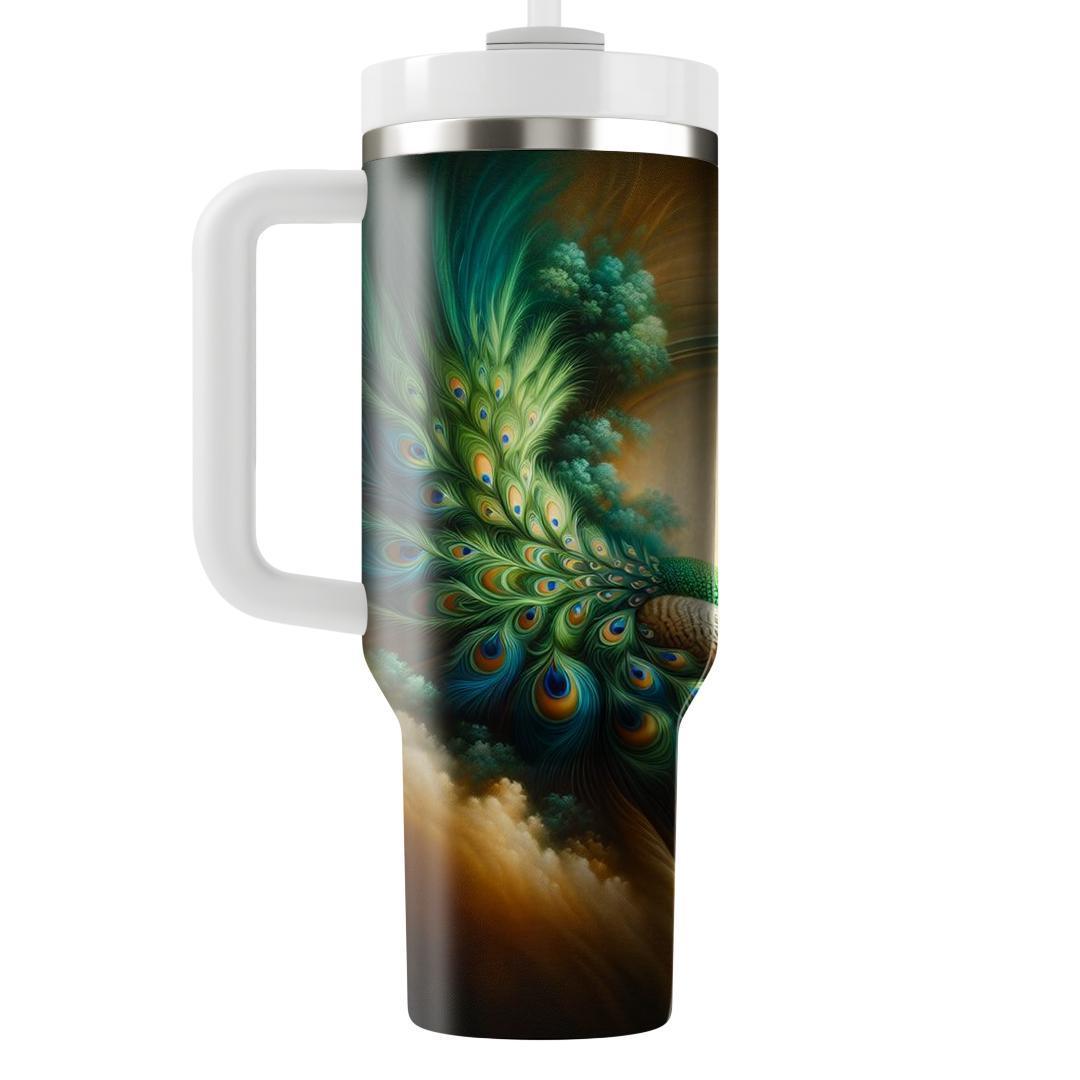 Radiant Peacock Plume  Travel Tumblers