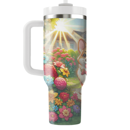 Charming Corgi In Flowers  Tumblers With Lids