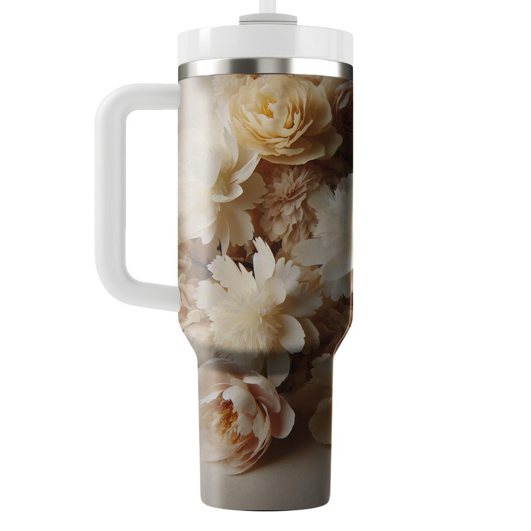 Ivory Peony Elegance  Unique Tumblers