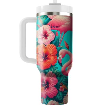 Tropical Flamingo Hibiscus  Insulated Tumblers