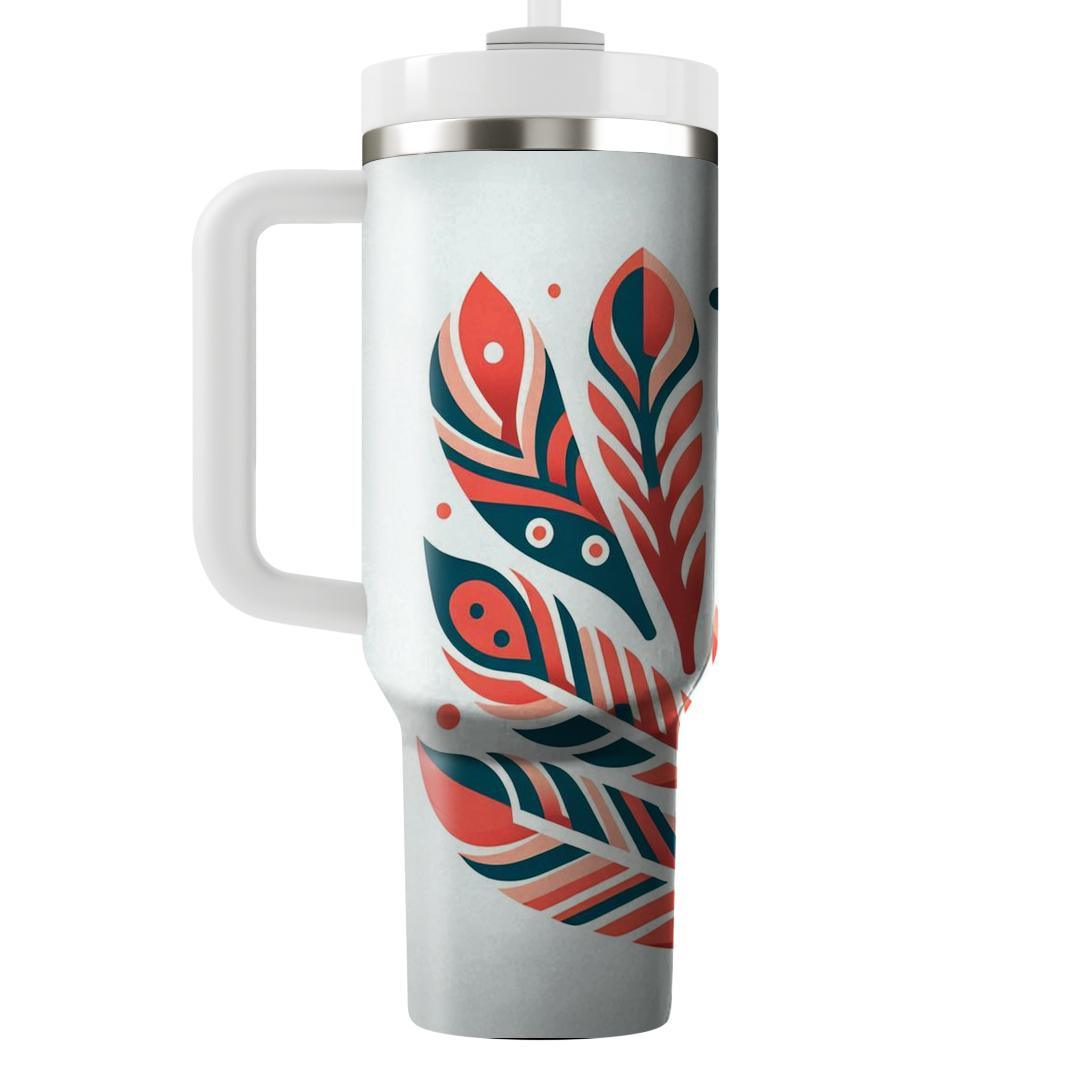 Stylized Feathers In Coral  Tumblers For Gifts
