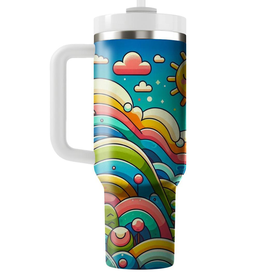 Retro Cartoon Landscape  Tumbler Cups