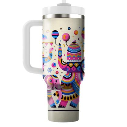 Funky Elephant Parade  Tumblers With Lids