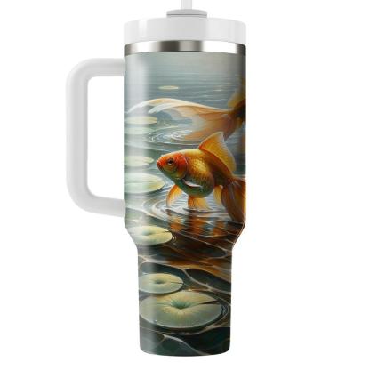 Glimmering Goldfish Pond  Tumblers With Lids