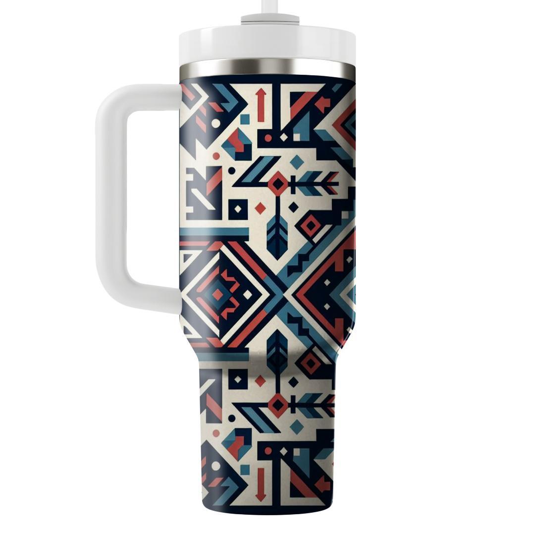 Crimson And Navy Aztec  Personalized Tumblers