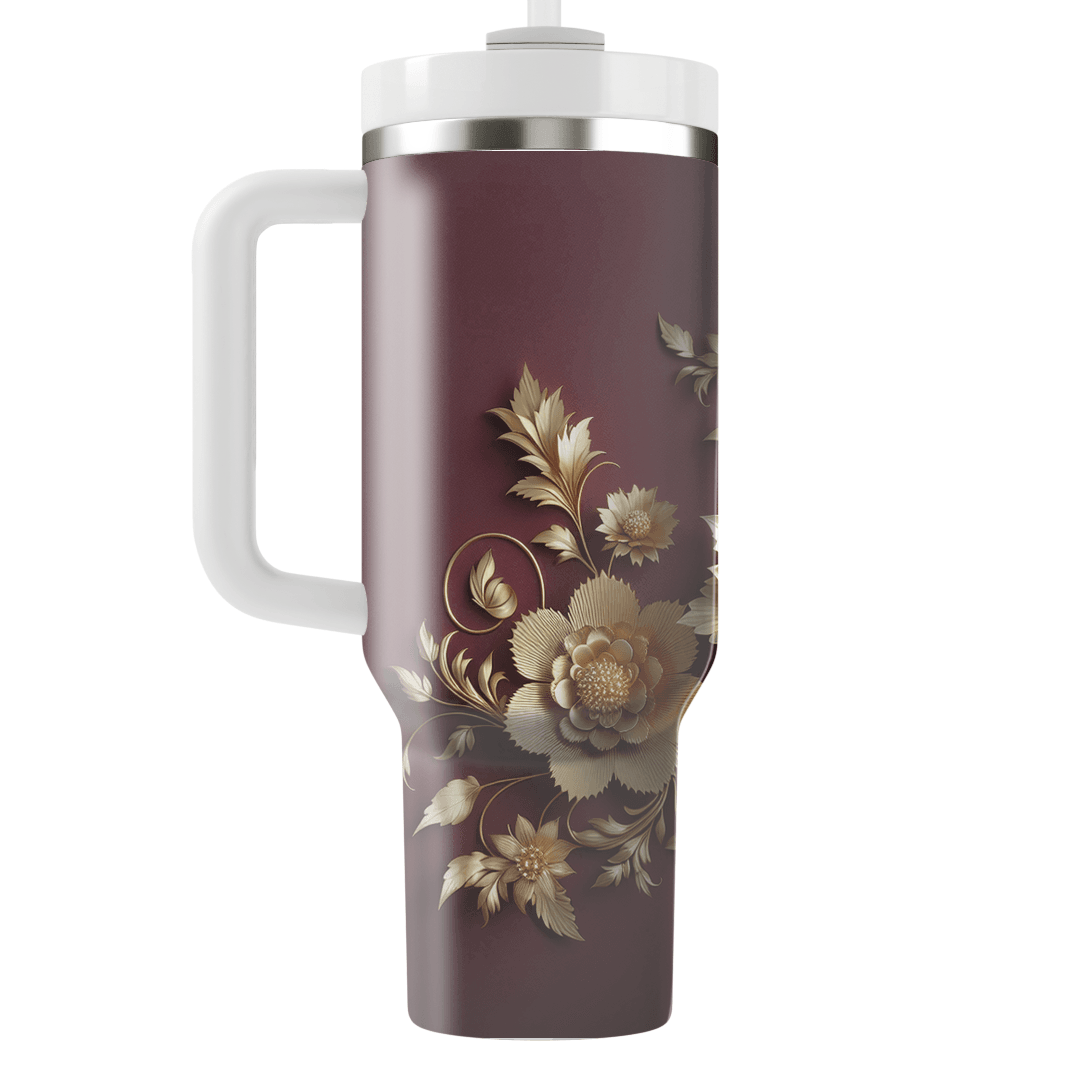 Golden Floral Elegance  Tumblers With Lids