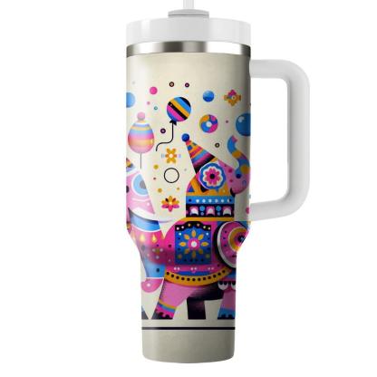 Funky Elephant Parade  Tumblers With Lids