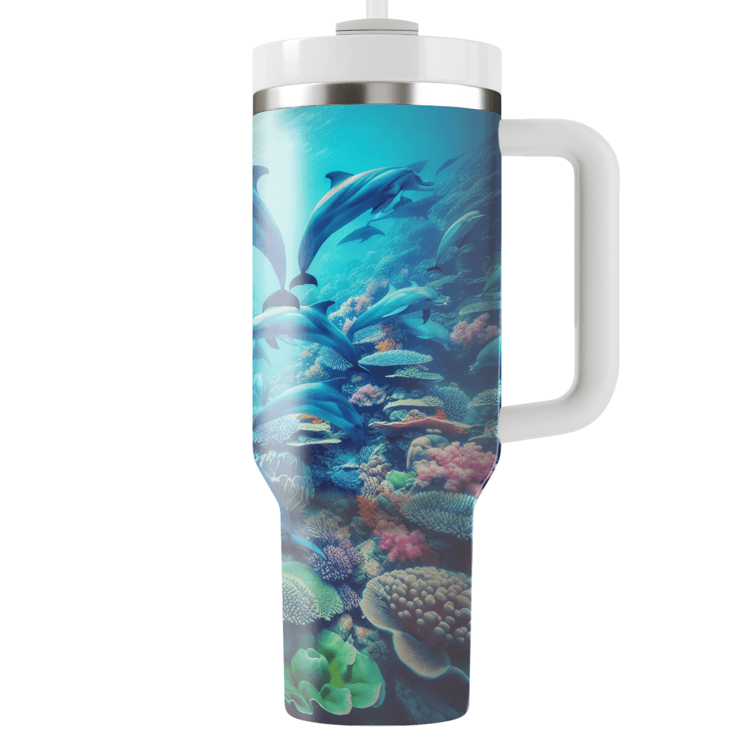 Playful Dolphins Ocean  Tumbler Cups
