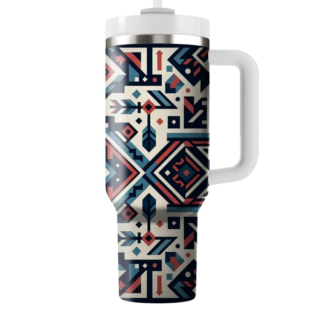 Crimson And Navy Aztec  Personalized Tumblers