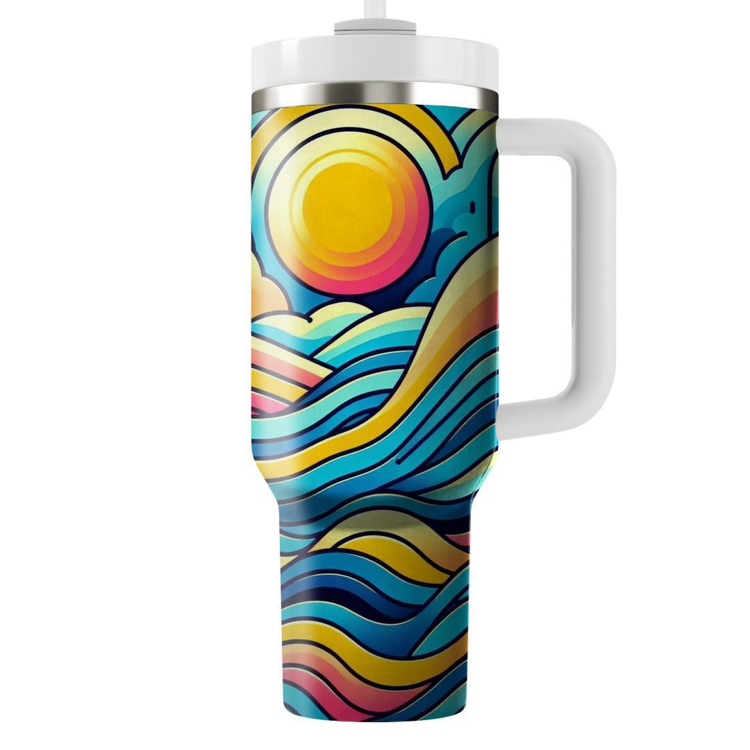 Vibrant Striped Wave  Travel Tumblers