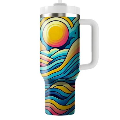 Vibrant Striped Wave  Travel Tumblers