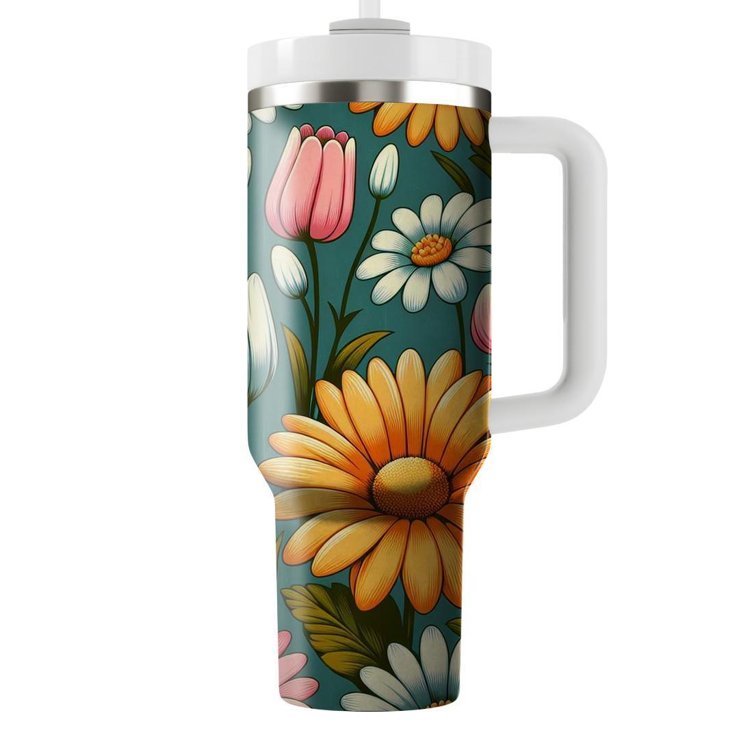 Colorful Retro Flowers  Travel Tumblers
