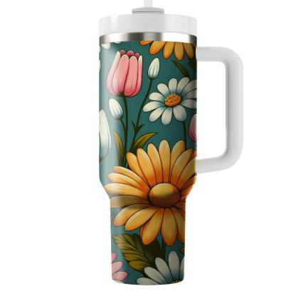 Colorful Retro Flowers  Travel Tumblers