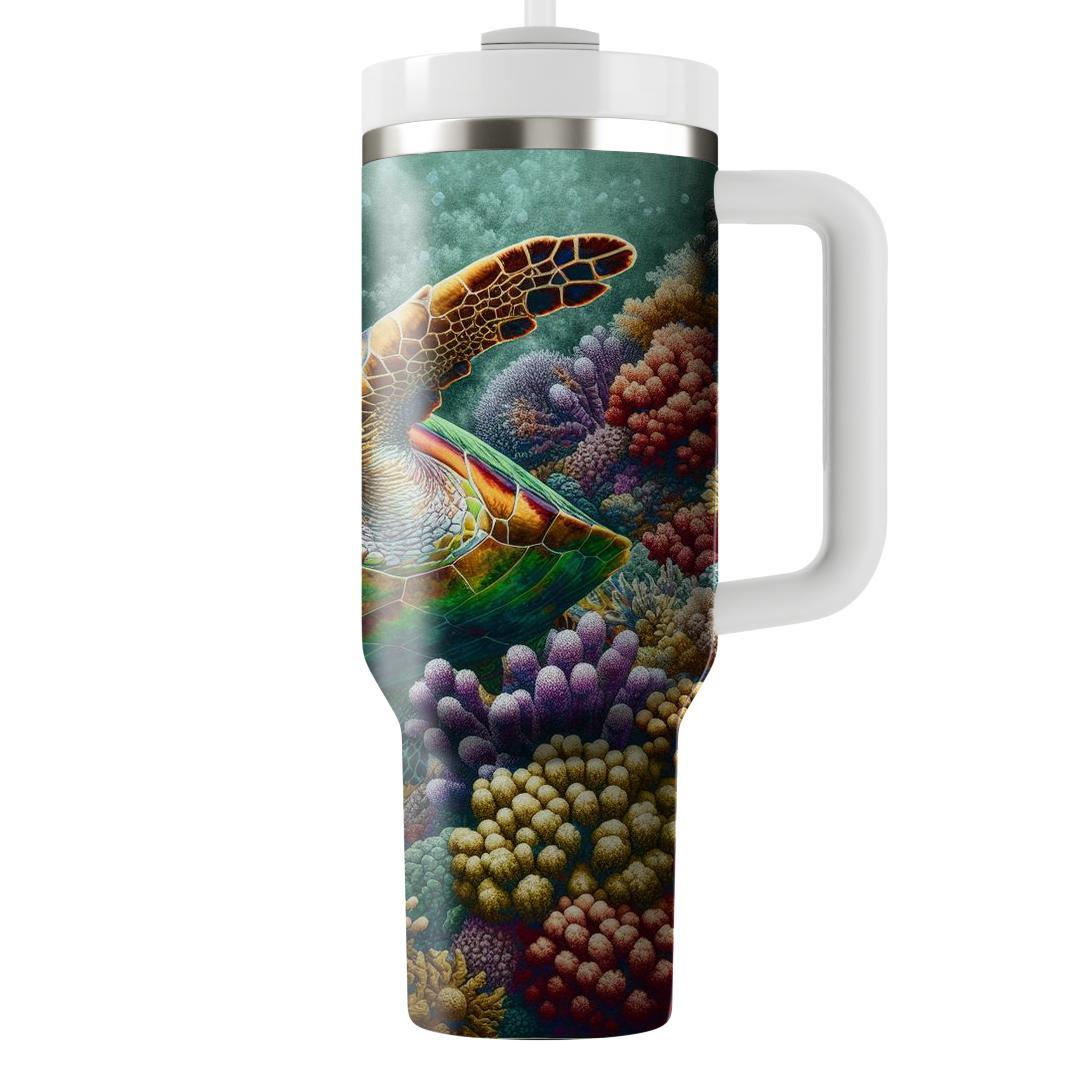Vivid Sea Turtle Reef  Tumblers With Lids