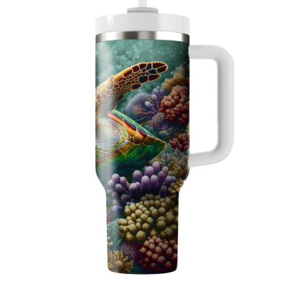 Vivid Sea Turtle Reef  Tumblers With Lids