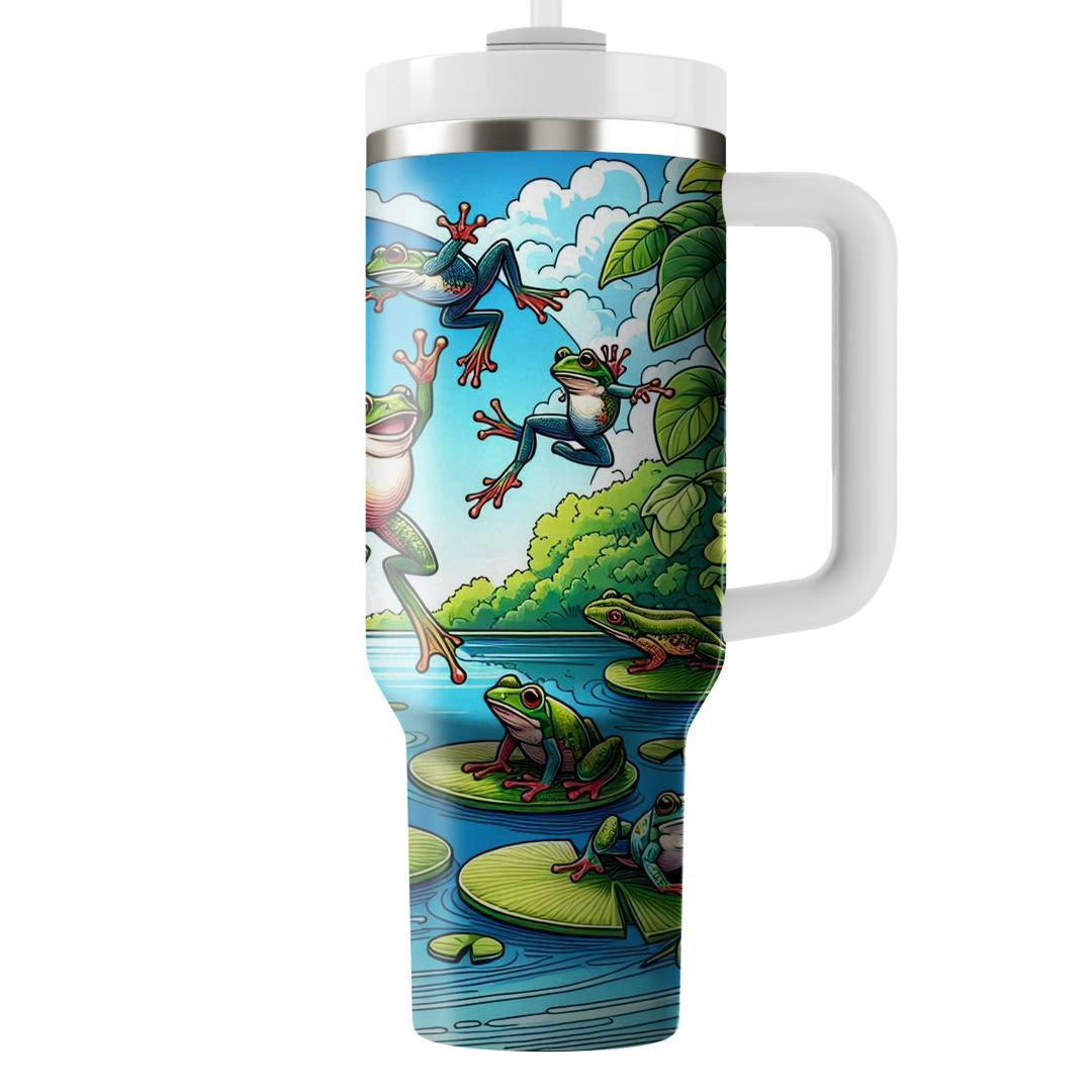 Whimsical Frogs And Lily Pads  Travel Tumblers