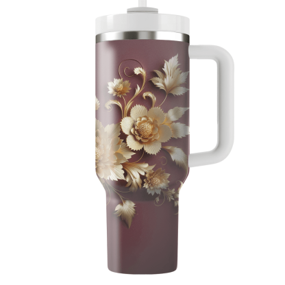 Golden Floral Elegance  Tumblers With Lids