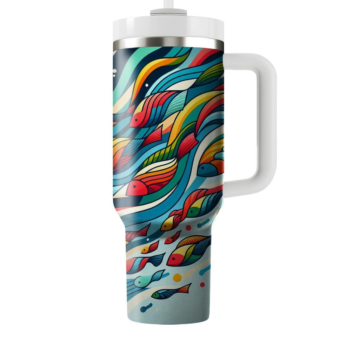 Abstract Fish Frenzy  Tumblers With Lids