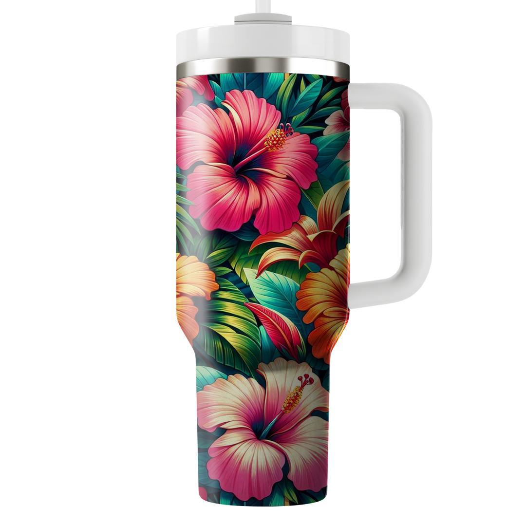 Tropical Delight Hibiscus  Tumblers With Lids