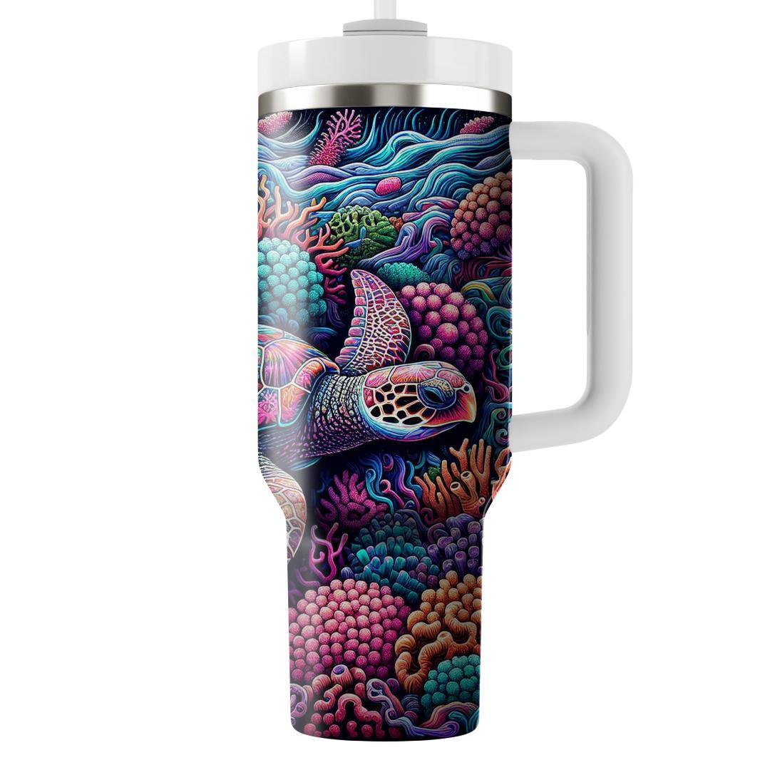 Coral Reef Turtle Dive  Tumblers With Lids