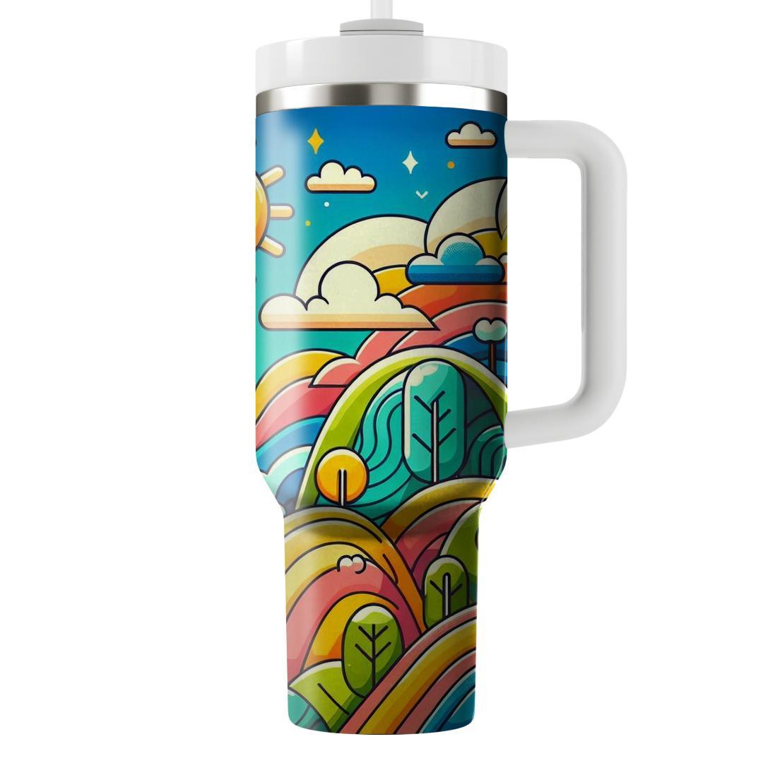 Retro Cartoon Landscape  Tumbler Cups