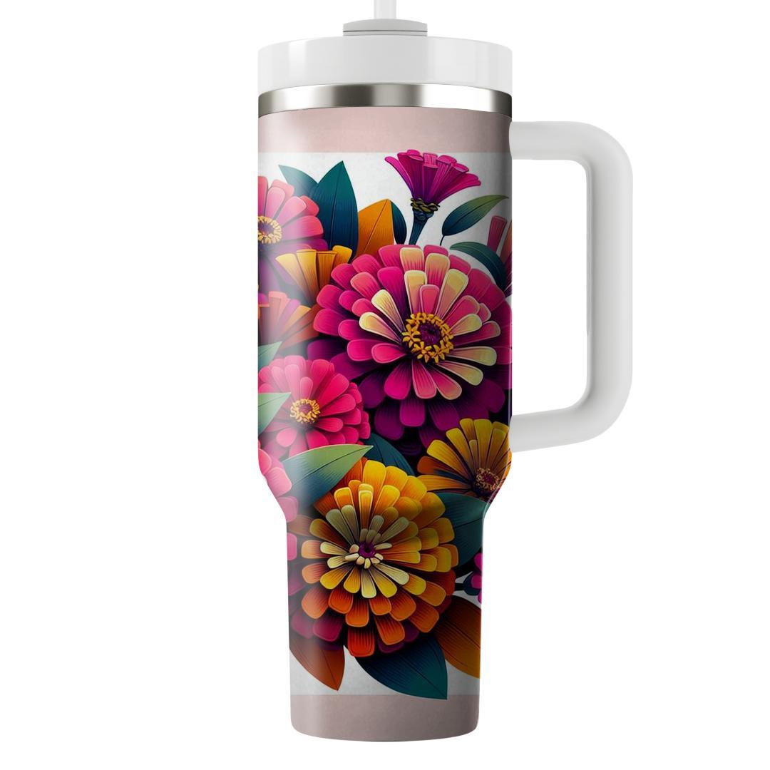 Vibrant Zinnia Burst  Unique Tumblers
