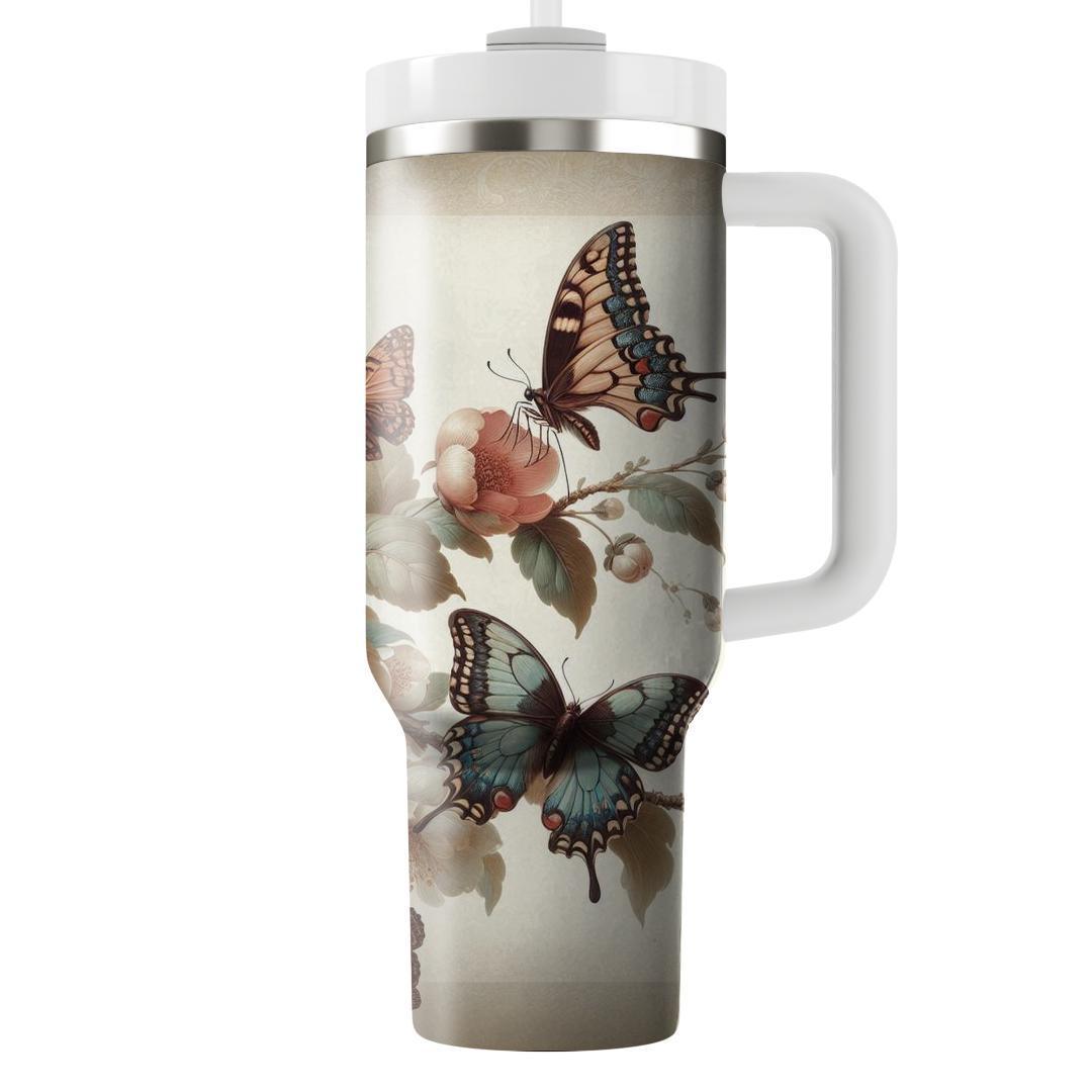 Vintage Butterfly Bloom  Tumblers With Lids