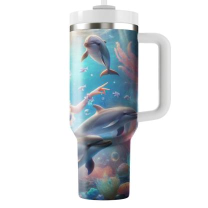 Enchanting Mermaid Dolphin  Tumblers With Lids