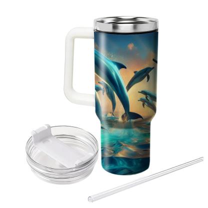 Playful Dolphin Lagoon  Travel Tumblers