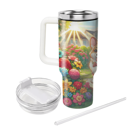 Charming Corgi In Flowers  Tumblers With Lids