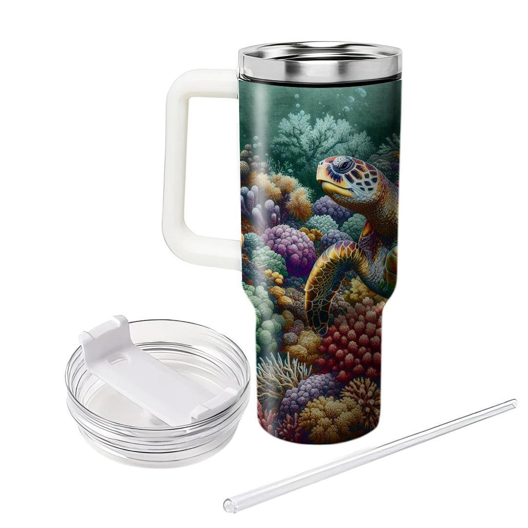 Vivid Sea Turtle Reef  Tumblers With Lids
