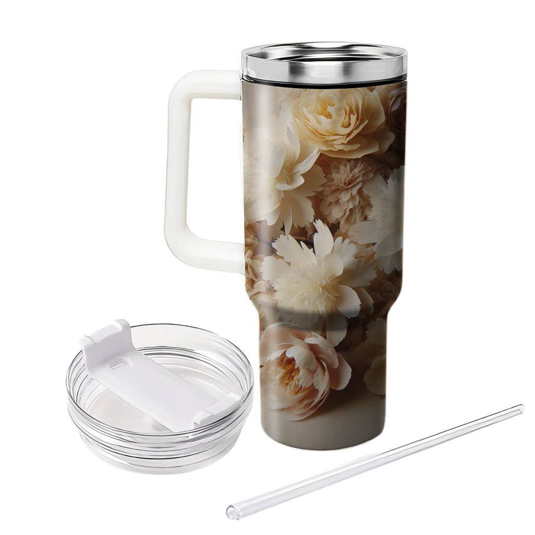 Ivory Peony Elegance  Unique Tumblers