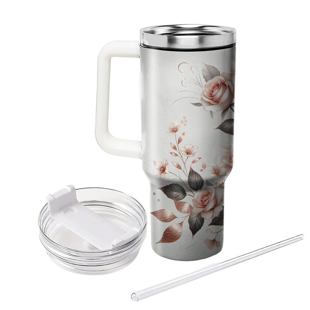 Rose Gold Floral Charm  Tumbler Cups