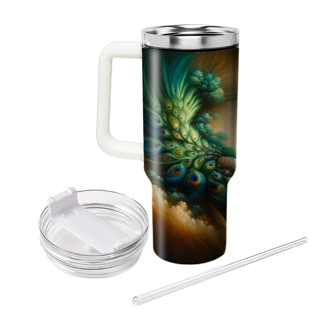 Radiant Peacock Plume  Travel Tumblers