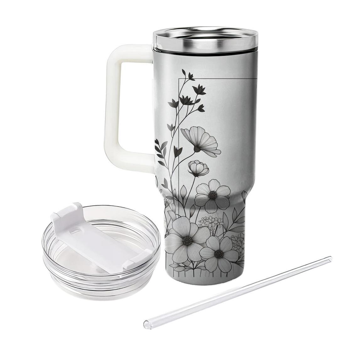 Minimalist Monochrome Blossom  Unique Tumblers