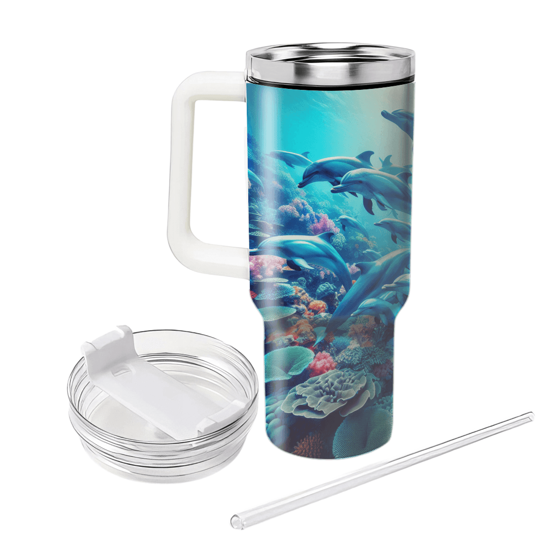 Playful Dolphins Ocean  Tumbler Cups