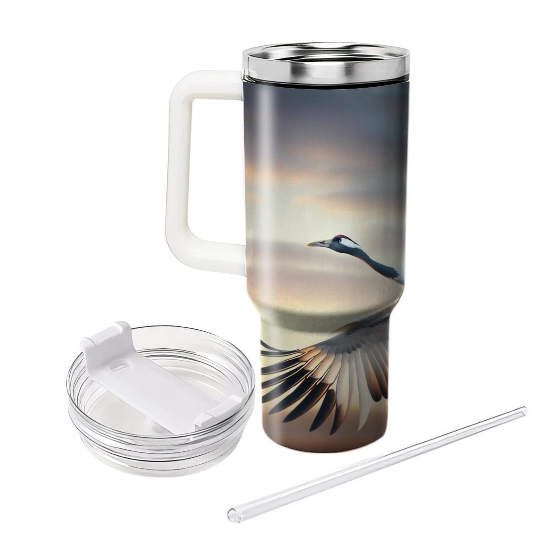 Elegant Crane In Flight  Travel Tumblers