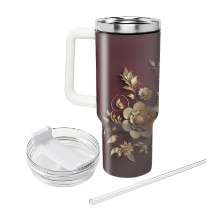 Golden Floral Elegance  Tumblers With Lids