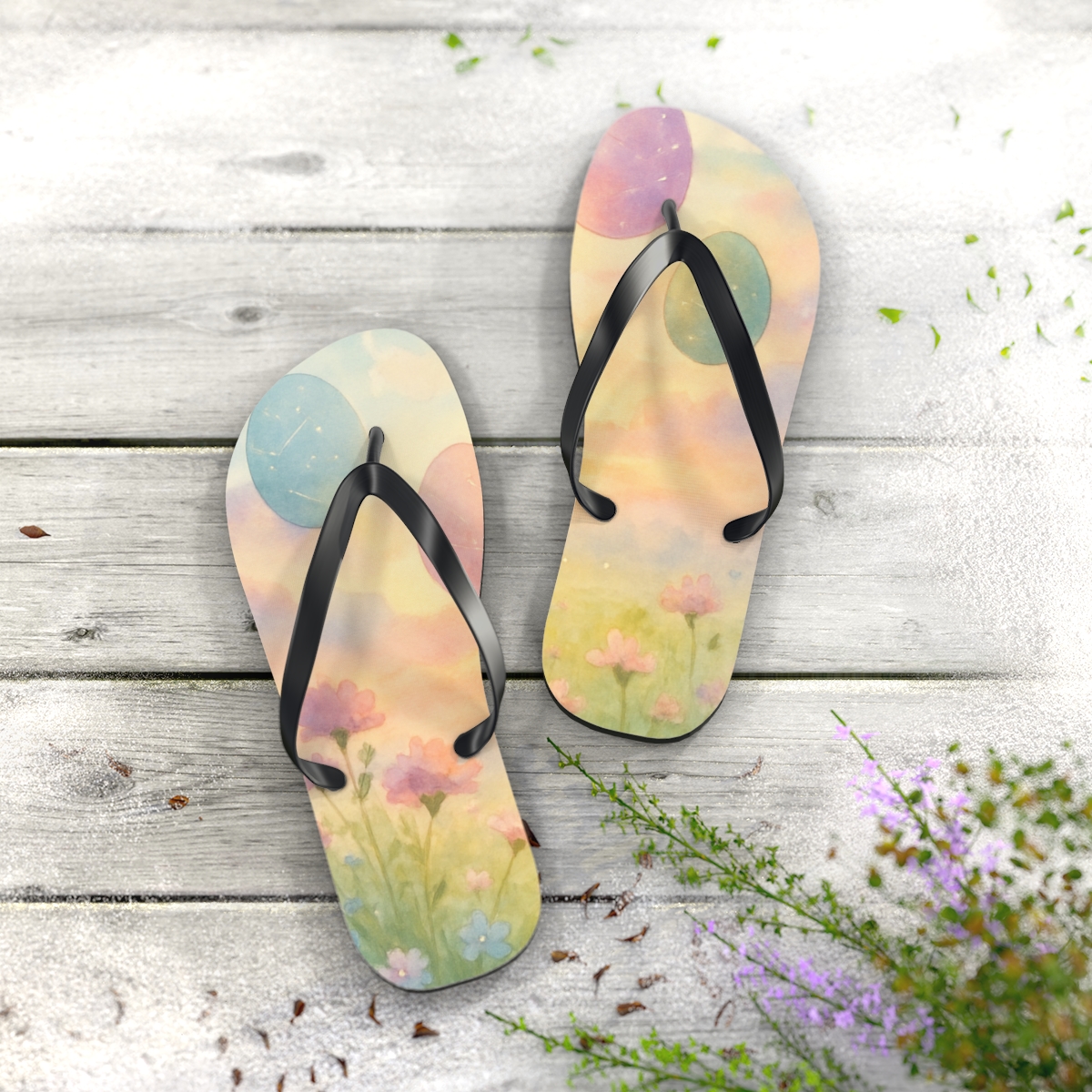 Vernal Egg Nebula Parade soft sole flip flops