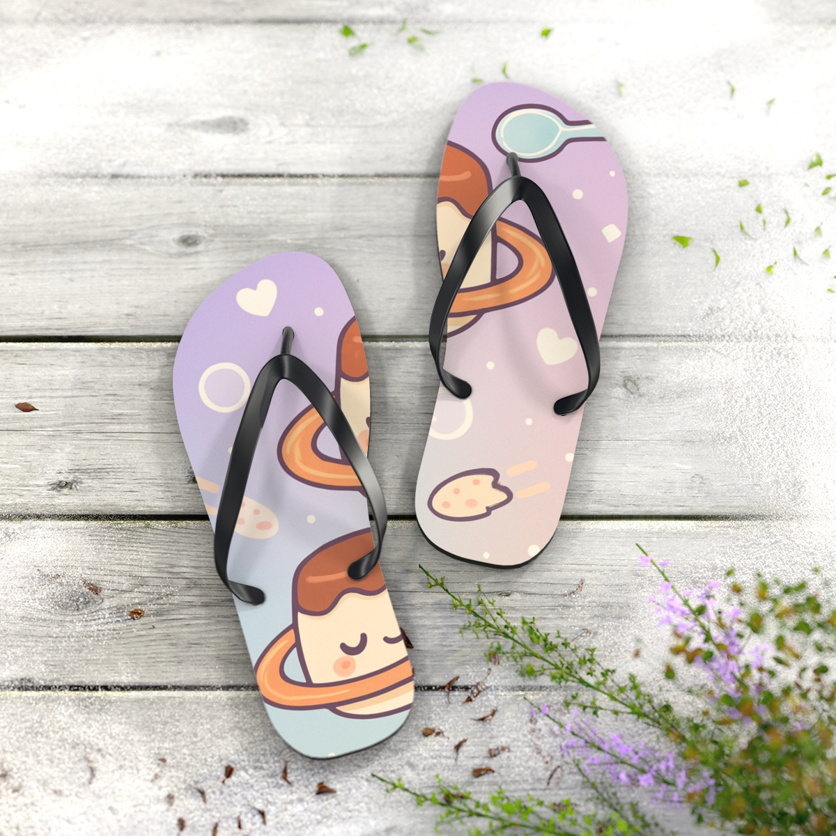 Pastel Planet Pudding Pals comfortable casual flip flops