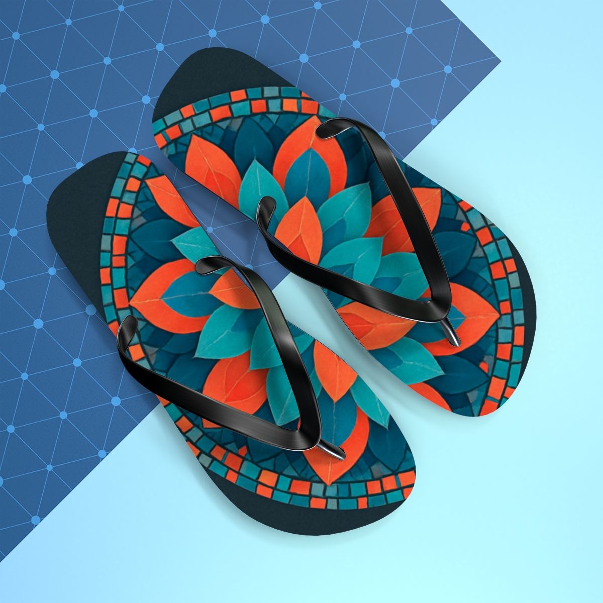 Prismatic Petal Mosaic custom flip flops