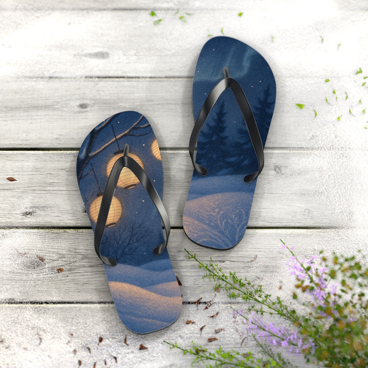 Lantern Night Snowglow unique graphic flip flops