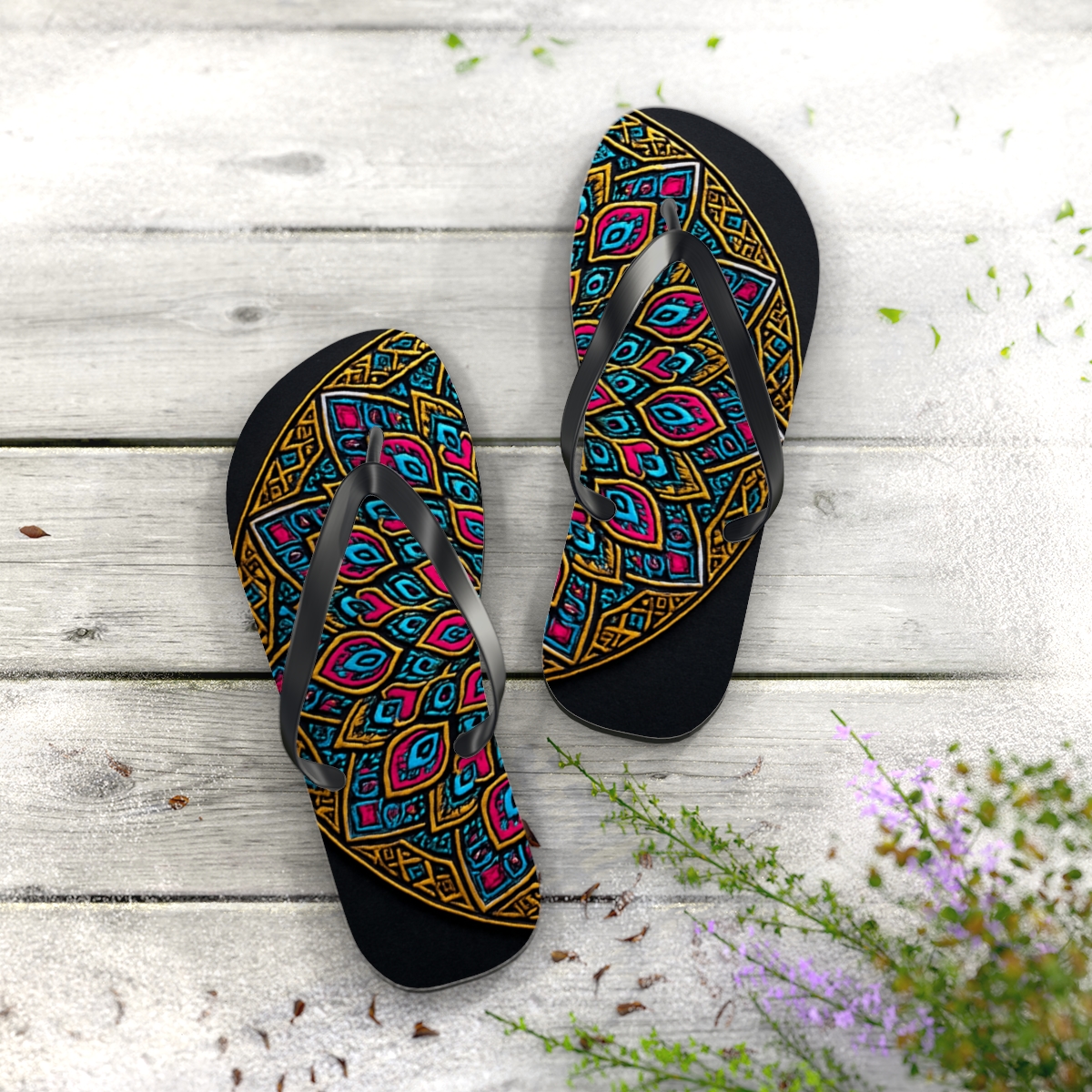 Chromatic Radial Filigree colorful rubber flip flops