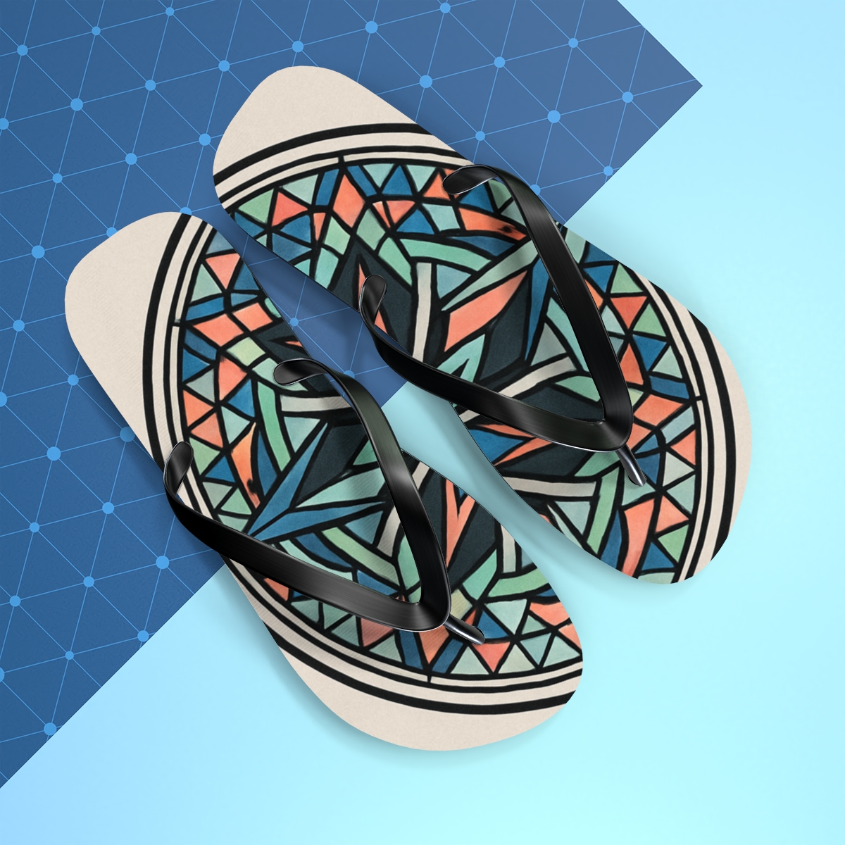 Prismatic Spoke Spiral Medallion designer logo flip flops