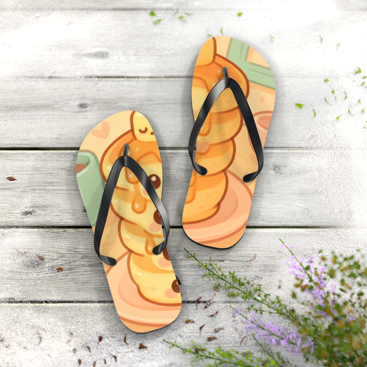 Pastel Pancake Friends trendy printed flip flops