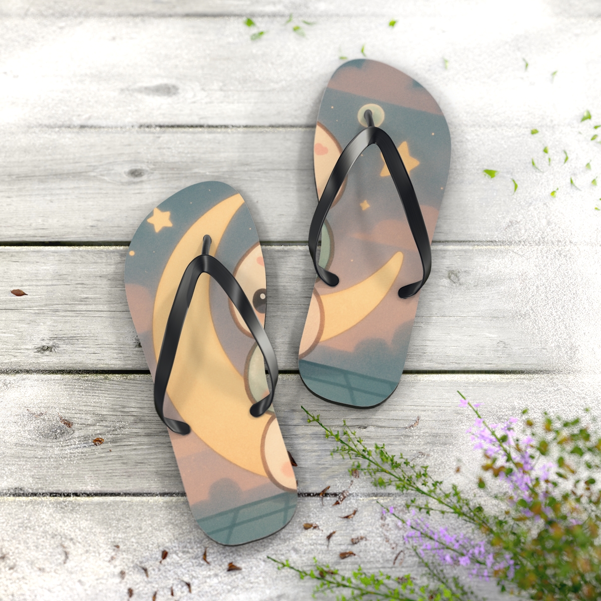 Mochi Moon Mates colorful rubber flip flops