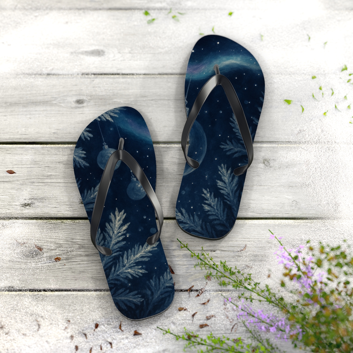 Midwinter Ornament Aurora trendy printed flip flops