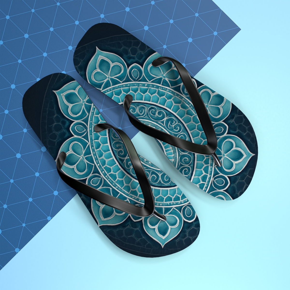 Iridescent Lattice Rosette unique graphic flip flops